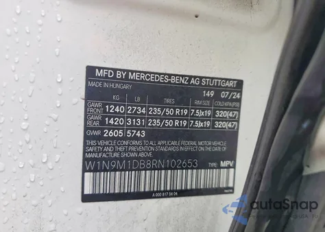 2024 Mercedes-Benz Eqb 350 4Matic z USA, uszkodzony, nr VIN W1N9M1DB8RN102653